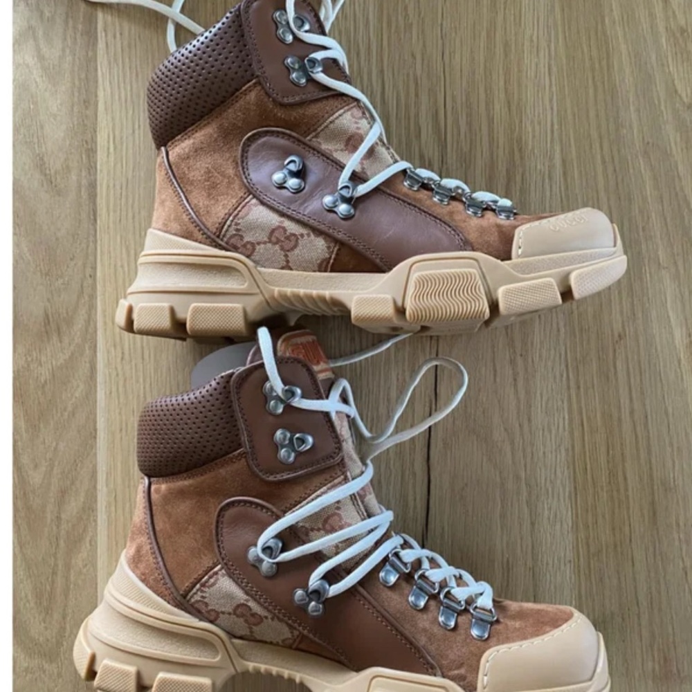 Brown and Tan High-Top Boots